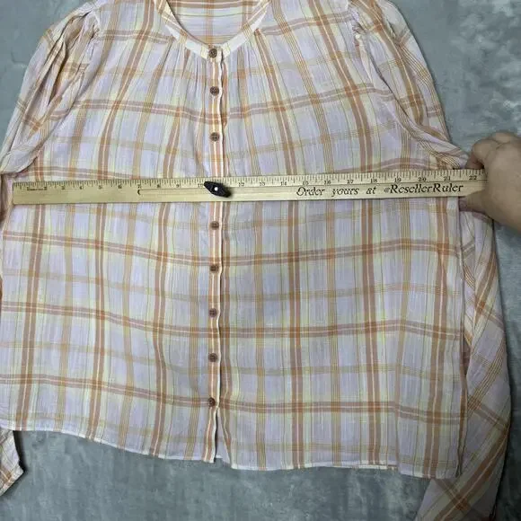 Ulla Johnson Plaid Button Down Shirt in Pink and Orange - Picture 7 of 10